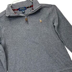 Polo Ralph Lauren Pullover Kids M 10-12 Gray Cotton Quarter Zip PonyLogo Sweater
